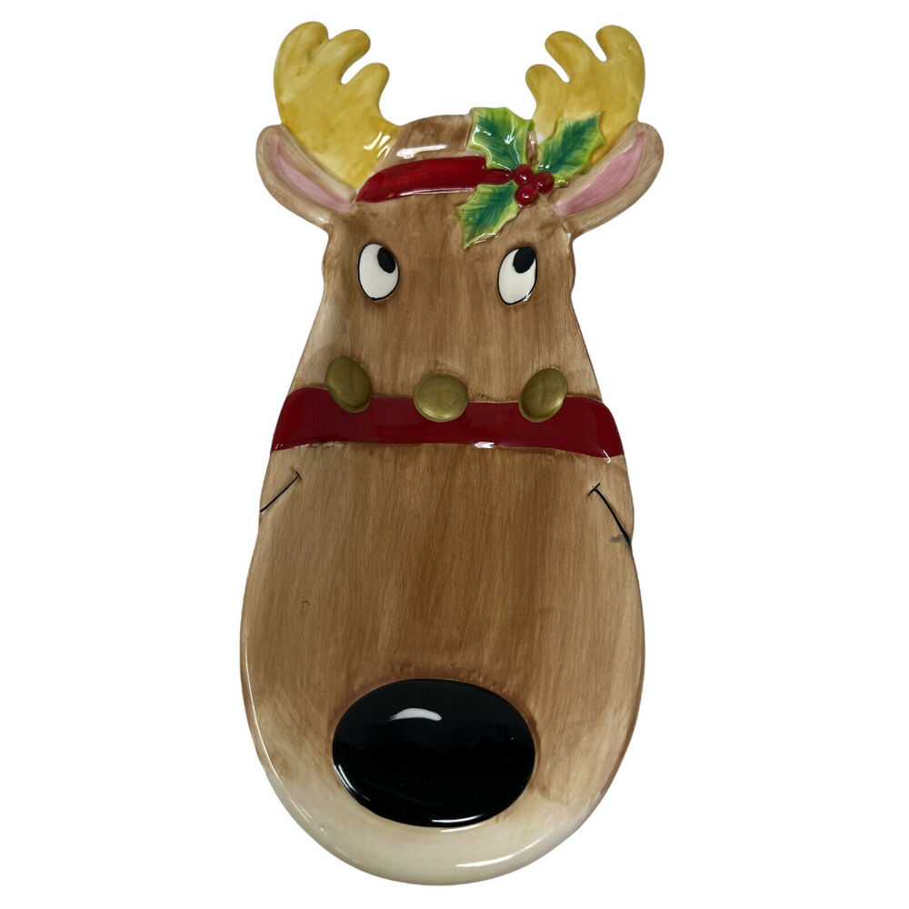 Fitz and Floyd Snack Therapy Reindeer‎ Plate Tray Christmas Holiday